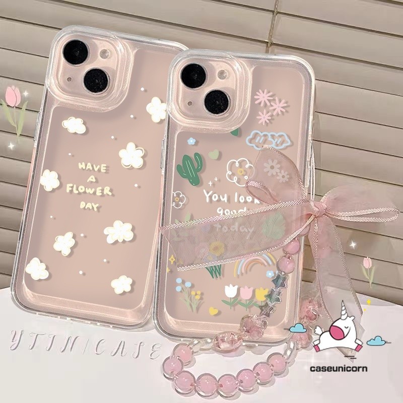 เคสโทรศัพท์มือถือ ลายการ์ตูนเมฆ ดอกไม้น่ารัก พร้อมสายคล้องมือ สําหรับ Oppo A18 A78 A58 A53 A38 A77 A95 A96 A57 A17 A54 A16 A12 A15 A33 A74 A31 A5s A16K A92 A3s A17K A5 A16s A76 A9 A7 Reno 5F 6 4F 5 เคส