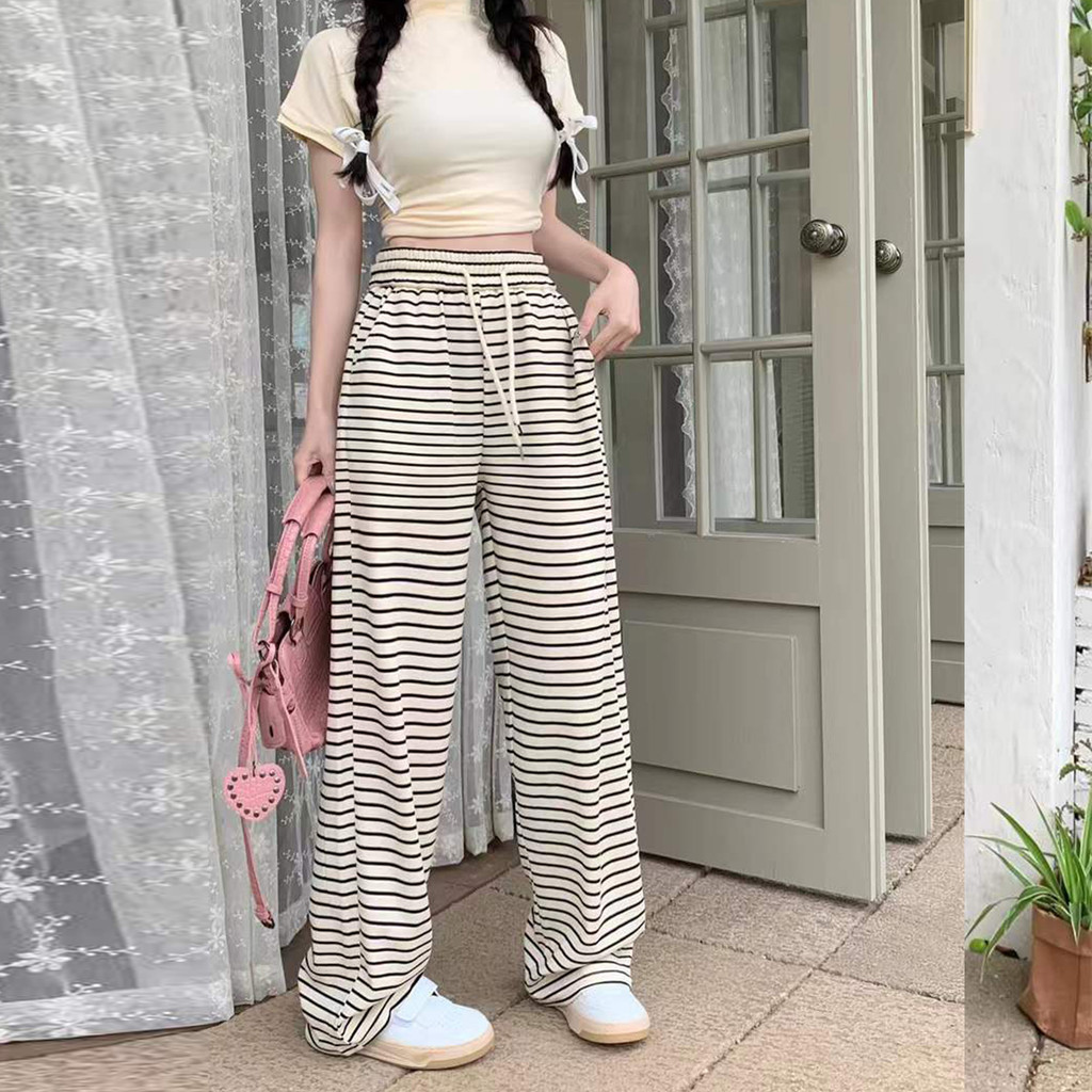 กางเกงแบบเกาหลีสไตล์นอนหยิก ลายลายขาวดำ ผ้านิ่มละมุน สไตล์เท่เพื่อความสะดวกสบายในการสวมใส่ - รูปที่ 3