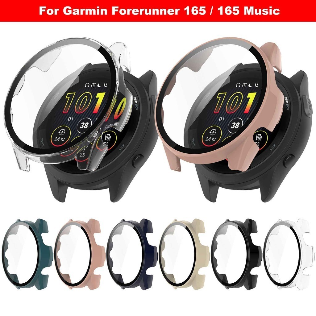 เคสป้องกันเต็มรูปแบบ สําหรับ Garmin Forerunner 165 / 165 Music Smart Screen Protector Cover PC Hard Shell + ฟิล์มกระจกนิรภัย