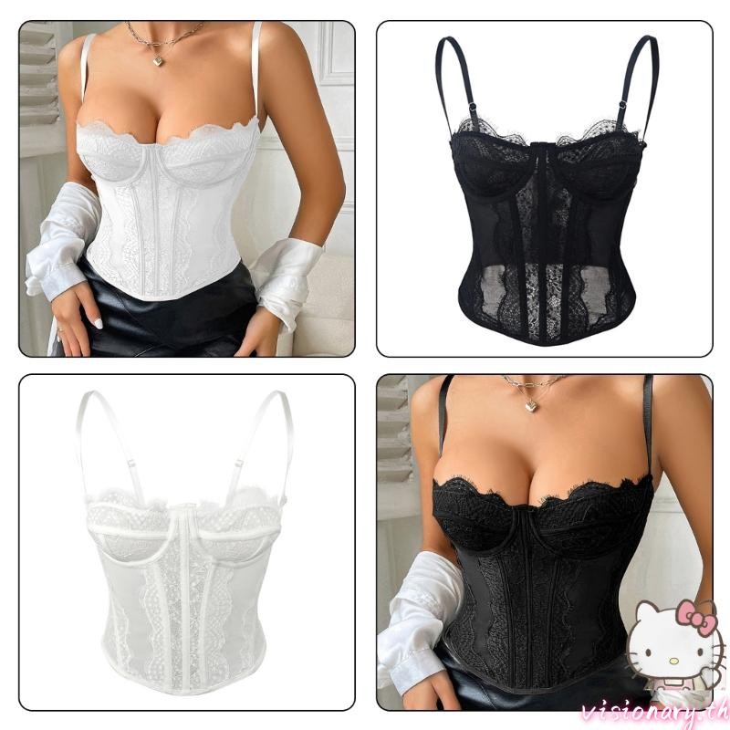 Vision Elegant Black Supportive Undergarment Elasticity Fabric Lace Corset Top