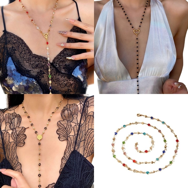 BDW สร้อยคอลูกปัดแก้วสีดําร่วมสมัยพร้อมการออกแบบไฮไลท์สีสันสดใสสําหรับอุปกรณ์ตู้เสื้อผ้าผู้หญิงสมัยใ