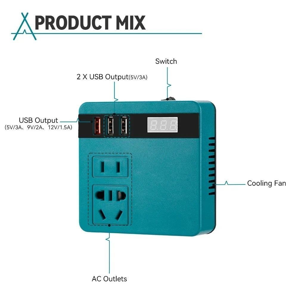 อินเวอร์เตอร์ 120W Power Inverter DC 12V TO 220V สําหรับ Home Application Inverter Adapter สําหรับ Makita 21V แบตเตอรี่