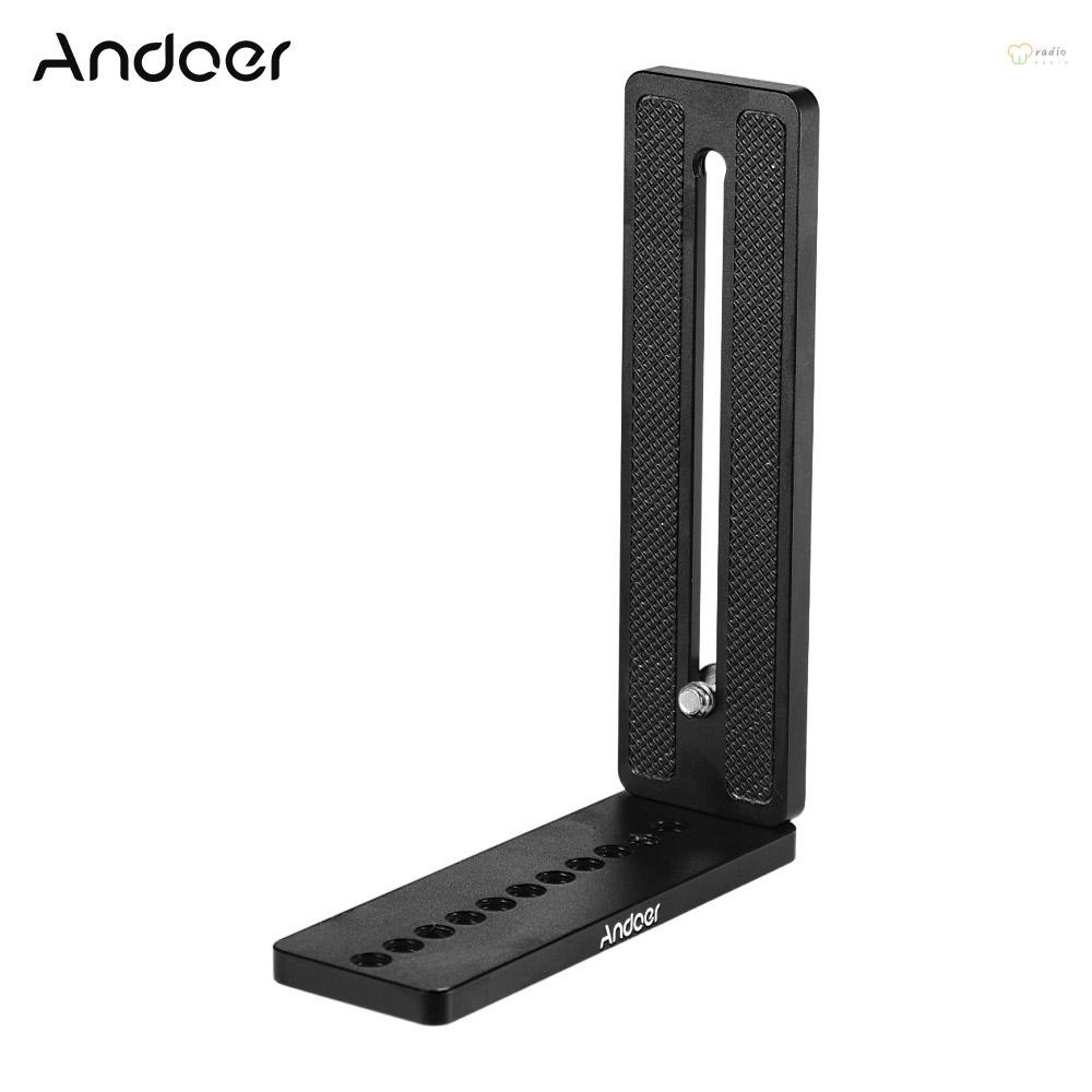 Andoer อลูมิเนียมอัลลอยด์ Universal L-Shape แผ่นยึดกล้อง 1/4 นิ้วสกรู Mount บันทึกวิดีโอแนวตั้งสําหร