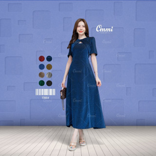 Ommishop ชุดราตรี 1785V ครอปเว้าอก ผ้า Glitter เดรสออกงาน ชุ…