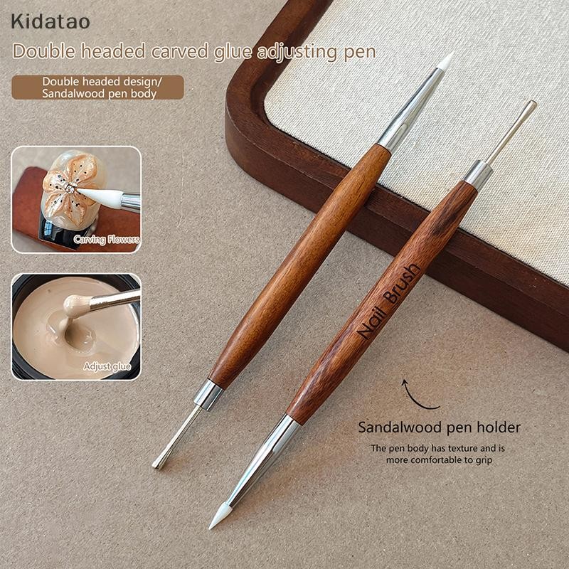Kidatao ไม้ Double Headed Nail Art แปรงแกะสลักดอกไม้ภาพวาดปากกา DIY เล็บเครื่องมือสแตนเลสกาวผสมปากกาใหม่