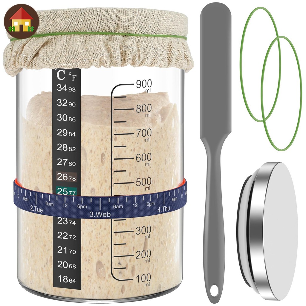 7 ชิ้น Sourdough Starter Jar ขนาด 900 มล.ขนาดใหญ่ความจุ Sourdough Starter คอนเทนเนอร์แก้ว Sourdough 