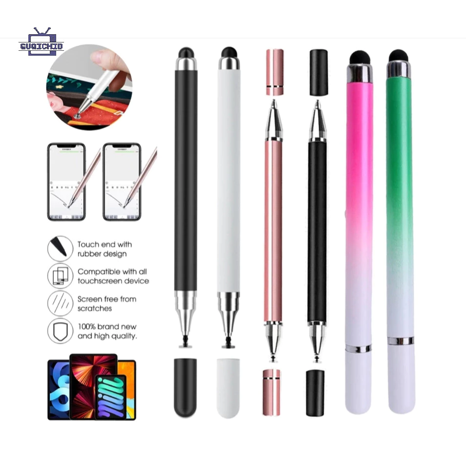 ปากกาหน้าจอสัมผัส 2 In 1 ไล่ระดับสีสำหรับโทรศัพท์มือถือและแท็บเล็ตปากกาสไตลัสคลิปวาดภาพ capacitive