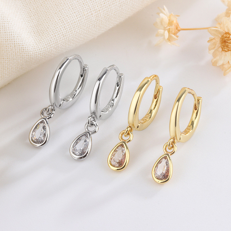 14k Gold-plated หวาน Water Drop Zircon Huggies จี้ต่างหูผู้หญิงแฟชั่นงานแต่งงาน Hoop Charm เครื่องประดับ