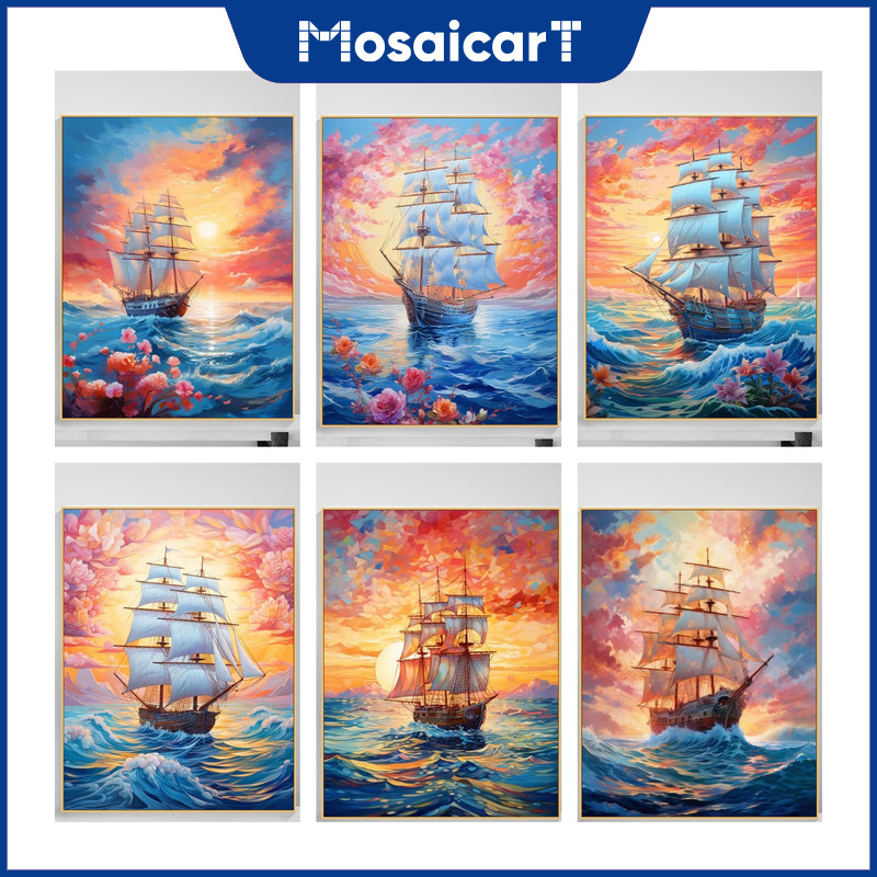 Ma ชุดงานปักครอสติชเม็ดบีด ทรงเพชร ลายเรือใบ 5d ขนาด 30x40 ซม. 40x50 ซม. 50x60 ซม. สําหรับตกแต่งบ้าน ห้องนั่งเล่น