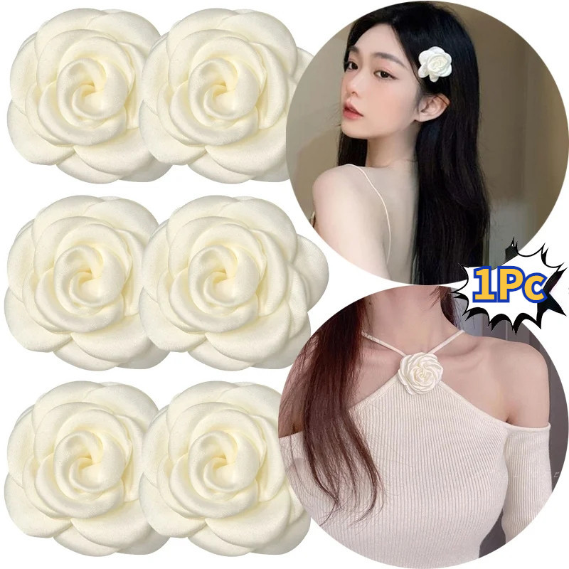 กิ๊บติดผม ดอกคามิเลีย สีขาว - กิ๊บติดผมนางฟ้า - สําหรับสุภาพสตรี - กิ๊บซาติน - แฟชั่น, ย้อนยุค, หวาน - เข็มกลัดดอกไม้ - เครื่องประดับผม - ปาร์ตี้, งานแต่งงาน