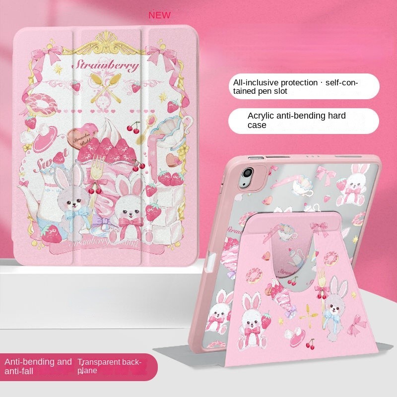 เคสแท็บเล็ตอะคริลิค หมุนได้ 360 องศา ลายกระต่ายไอศกรีม สําหรับ iPad Pro11 iPad 8th 9th generation air5 air4 gen 10