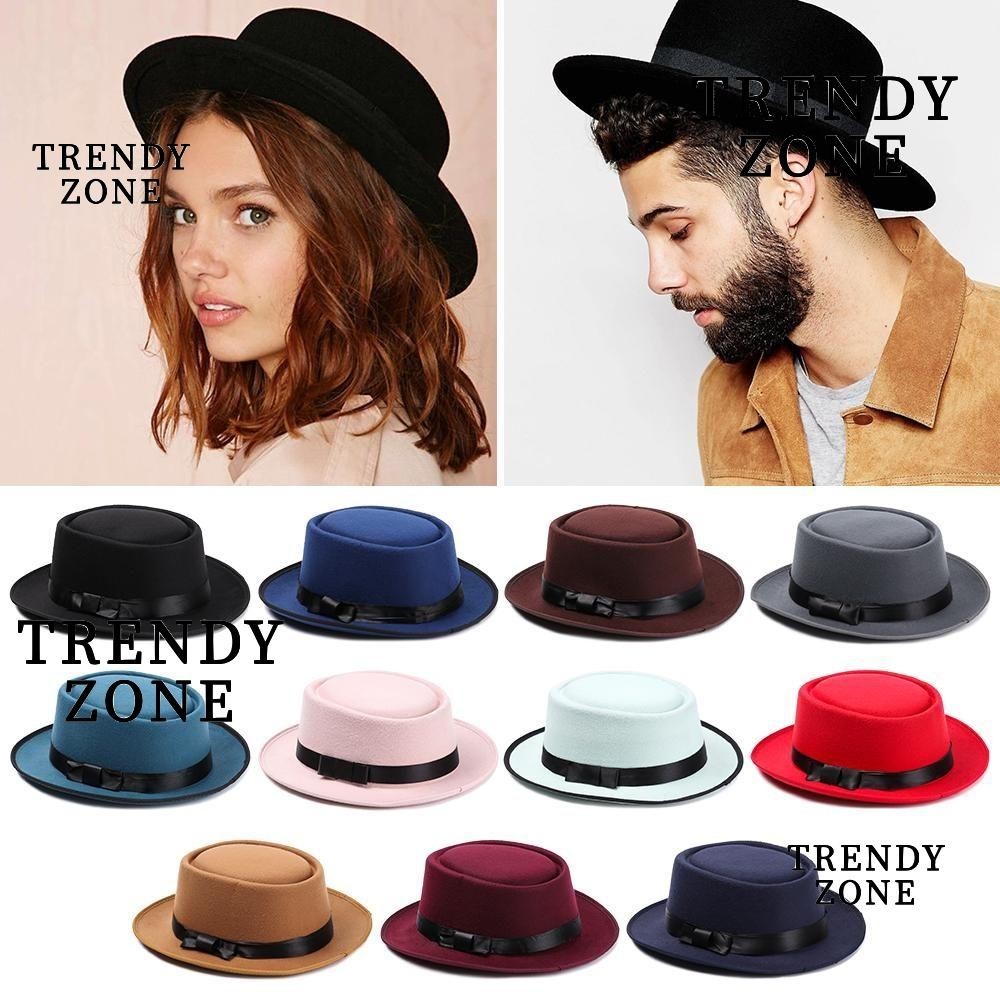 Trendyzone Fedora หมวกฟาบริค ผ้าวูล สไตล์วินเทจ สําหรับผู้หญิง และผู้ชาย