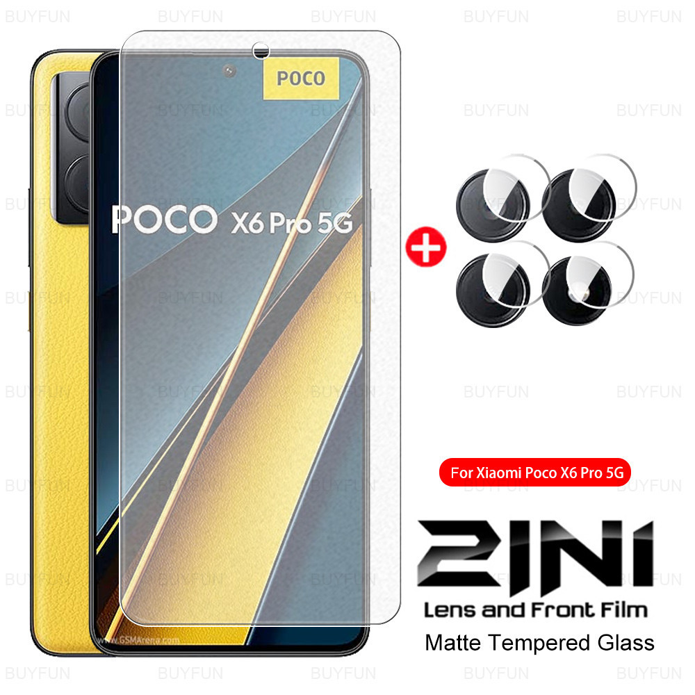 2in1 กระจกนิรภัยกันรอยหน้าจอ ผิวด้าน แบบเต็มจอ สําหรับ Xiaomi Poco X6 Pro 5G 2024 Poko Poxo Little X6Pro X 6 PocoX6 PocoX6Pro