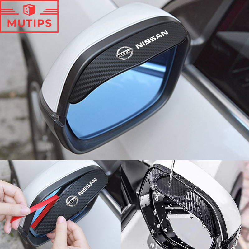 Nissan 2 ชิ้น กระจกมองหลังรถยนต์คิ้วกันฝน คาร์บอนไฟเบอร์  ที่บังแดด Kicks 2022 Note Almera Terra Navara nismo xtrail t32 t33 March Teana Leaf Juke Sylphy