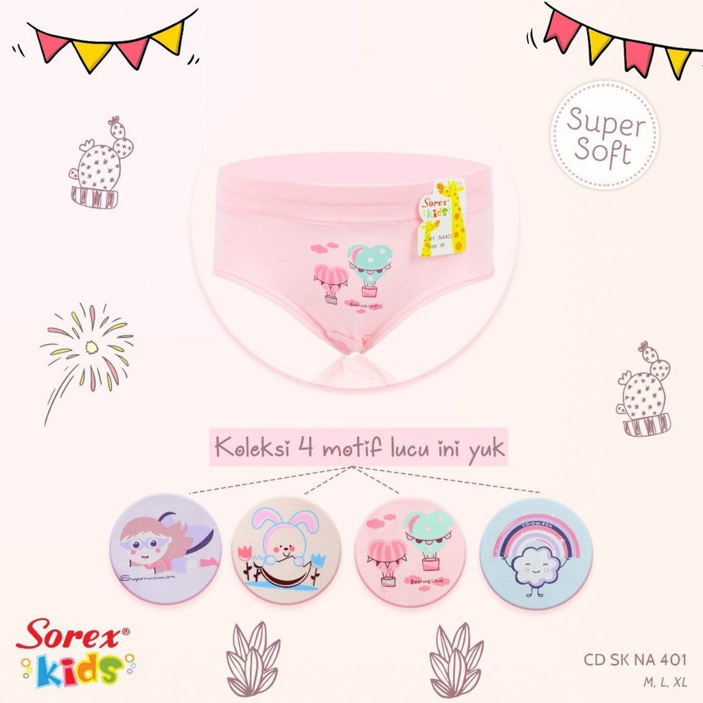 Sorex Kids 1 PACK (4 ชิ้น) Girl& 39;s Brief CD กางเกงชั้นในสามเหลี่ยมเด็กผู้หญิงนุ่มพิเศษ | ซีดี Sk 