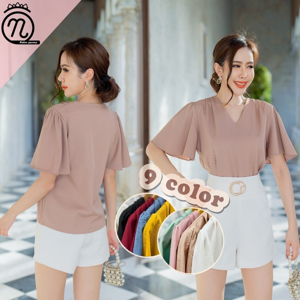 Nabee queeny เสื้อแฟชั่นผญ เสื้อแขนสั้น ทรงกระดิ่ง ใส่ทำงาน ใส่เที่ยว ผ้าดี ทรงสวย เสื้อสวยๆ งานป้าย