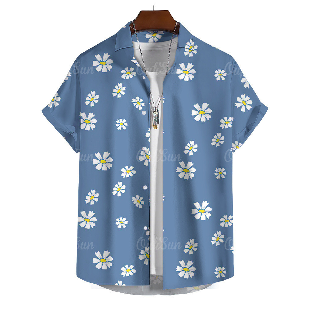 Songkran เสื้อเชิ้ตแขนสั้นลําลอง พิมพ์ลายดอกไม้ 3 มิติ ทรงหลวม คุณภาพสูง แบบเรียบง่าย สไตล์ฮาวาย สําหรับผู้ชาย