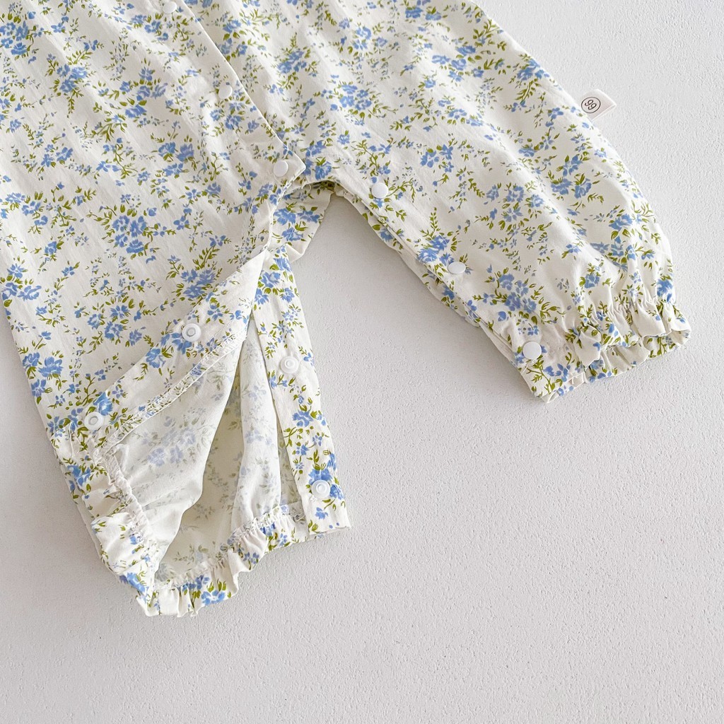 【Gift A Hat】Baby Girl Romper บางแขนยาว Jumpsuit Blue Floral Fragments หวานเสื้อผ้าเด็ก 0-24 เดือน - รูปที่ 5