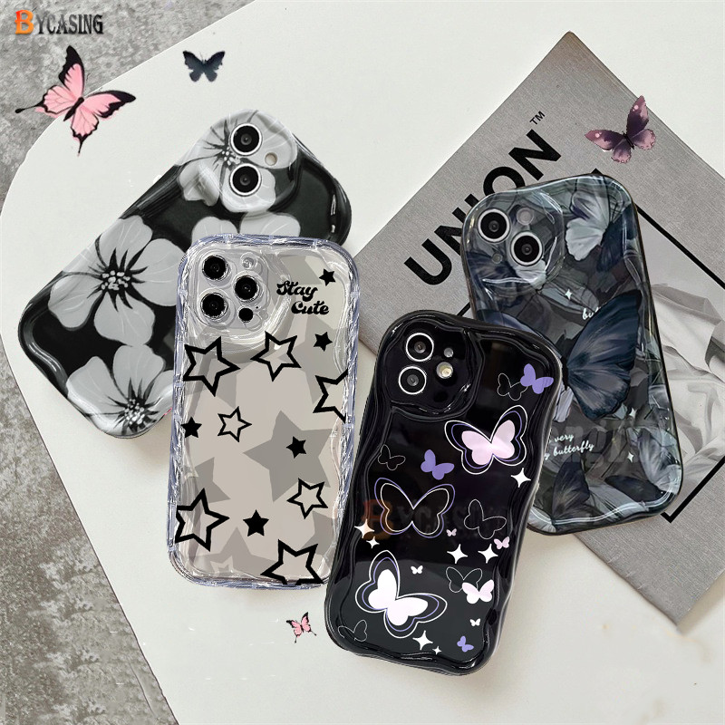 สําหรับ Vivo Y03 Y17s Y27S Y27 Y16 Y02T Y02s Y36 Y01 Y35 Y17 Y15 Y11 Y21 Y30 Y15s Y20 Y12S Y20s Y91C Y12 Y33s Y15A V29E V25 3D ขอบโค ้ งหรูหราดาวผีเสื ้ อดอกไม ้ นุ ่ มโดย