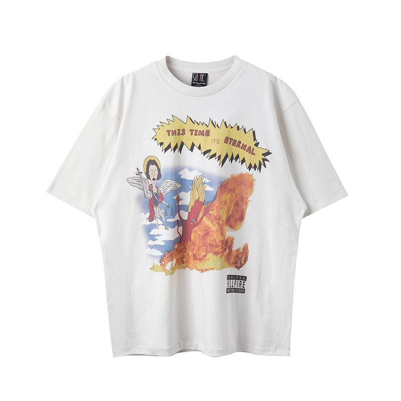 เสื้อยืดแขนสั้นลําลอง คอกลม ทรงหลวม พิมพ์ลายการ์ตูน Saint Michael Parody แฟชั่นฤดูร้อน สําหรับผู้ชาย และผู้หญิง