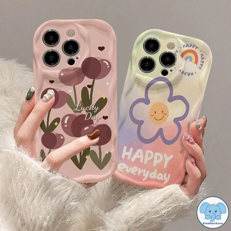 แฟชั่นการ์ตูนสีน้ำมันหวานกรณีดอกทิวลิป iPhone 7Plus 15 11 12 14 13 Pro Max SE 15 14 8 7 Plus XR X XS Max ฝาครอบกันกระแทก