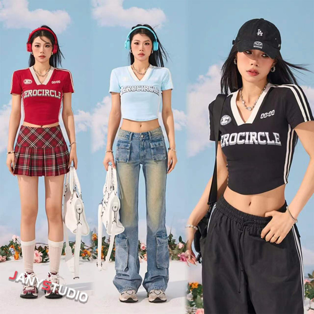 เสื้อครอปเข้ารูปพอดี สีพื้น สไตล์เกาหลีY2k แมทได้ทุกลุค เก๋ๆ