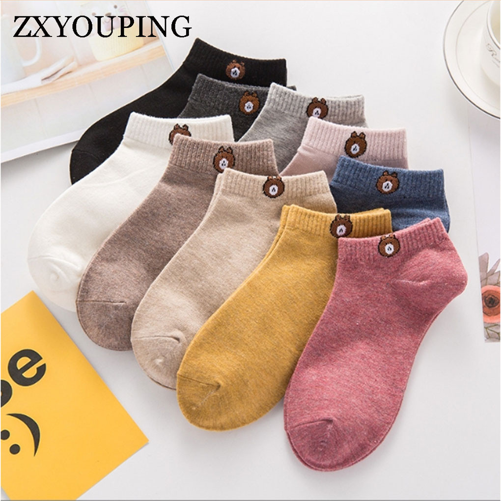 Zxyouping ถุงเท้าข้อสั้น พิมพ์ลายหมี ซ่อนได้ แฟชั่นสําหรับทุกเพศ ทุกวัย