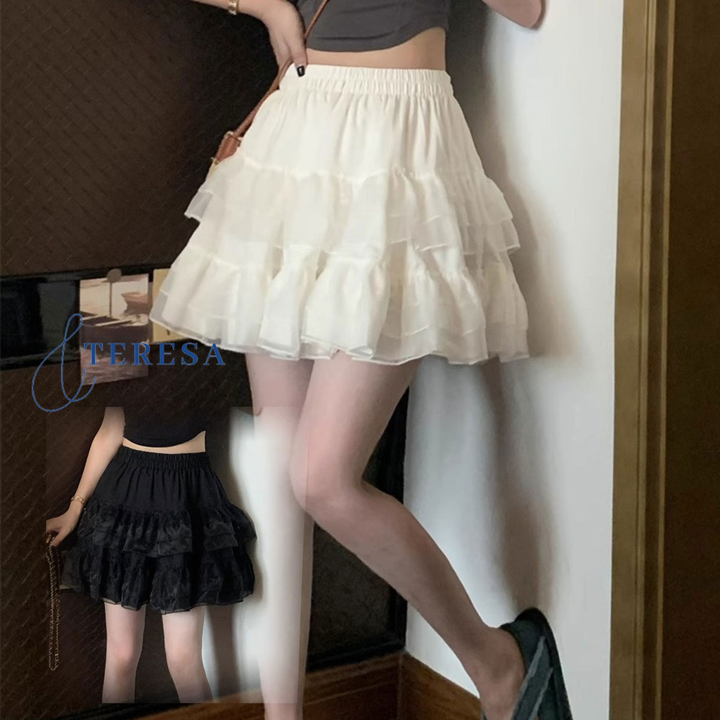 กระโปรงลูกไม้น่ารักๆ สไตล์เกาหลี กระโปรง 2ชั้น สีขาว สีดำ สำหรับผู้หญิง