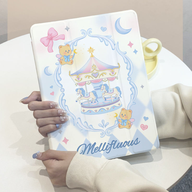 สําหรับ iPad Air5 Air4 gen10 Gen9 Gen8 Gen7 Anti drop การ์ตูน carousel iPad gen6 gen5 2021 Pro11 แท็บเล็ต Protector