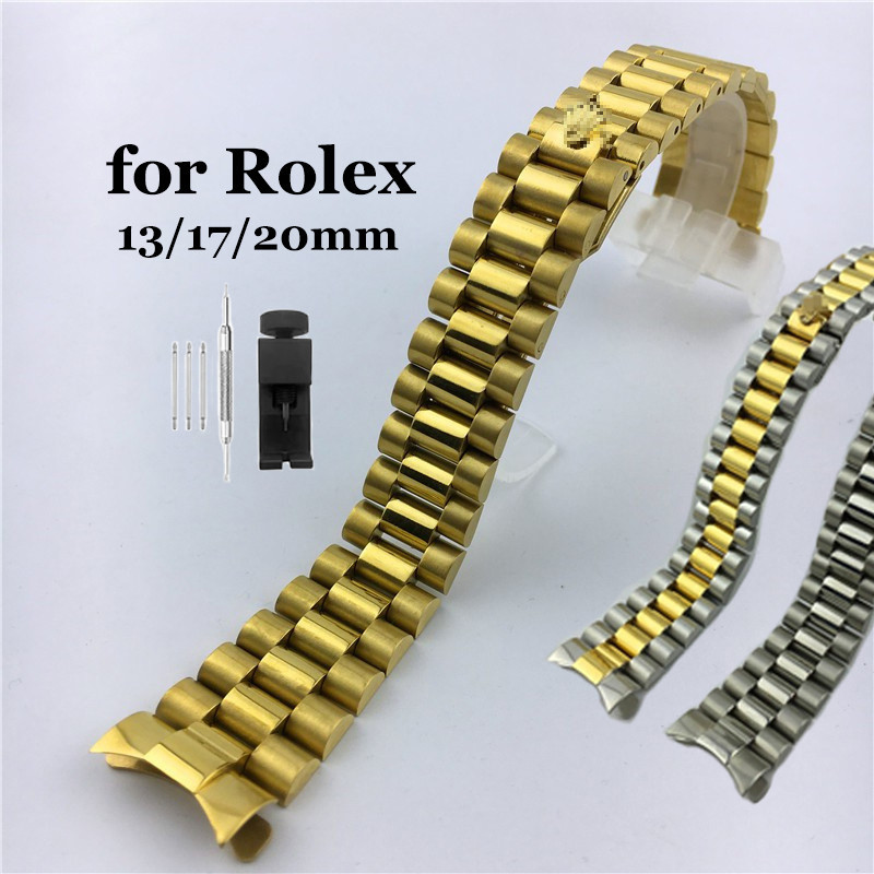 13 มม.17 มม.20 มม.นาฬิกาสแตนเลสสําหรับ Rolex Datejust Series Solid โลหะสายดําน ้ ําพร ้ อม Presidential Buckle สร ้ อยข ้ อมือปลายโค ้ ง
