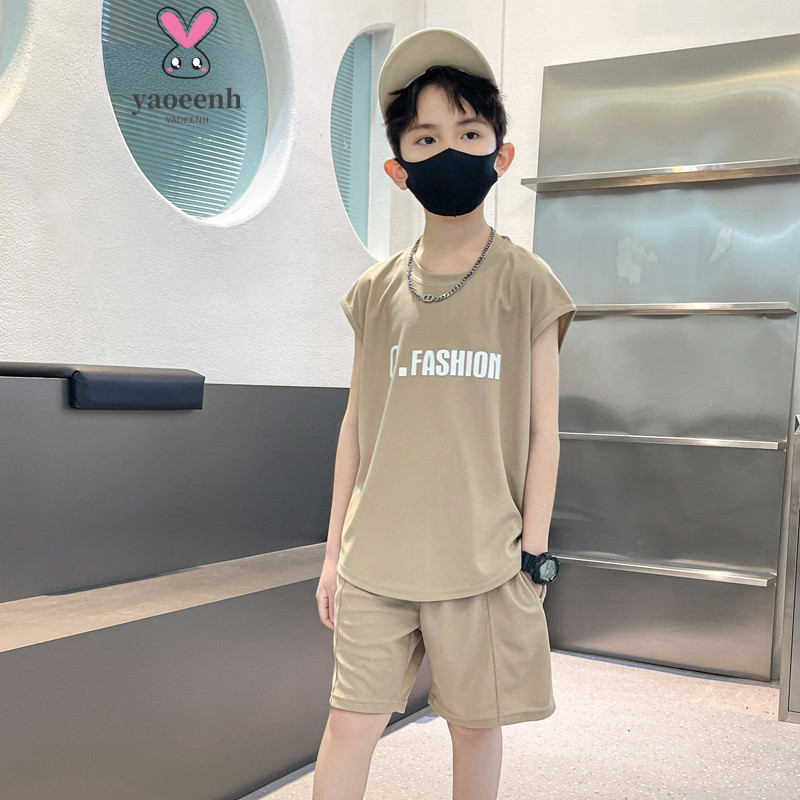 【YAOEENH】พร้อมส่ง ชุดเสื้อกั๊กแขนกุด และกางเกงขาห้าส่วนลําลอง ขนาดกลาง ขนาดใหญ่ 130-180 ซม. แฟชั่นฤดูร้อน สําหรับเด็กผู้ชาย