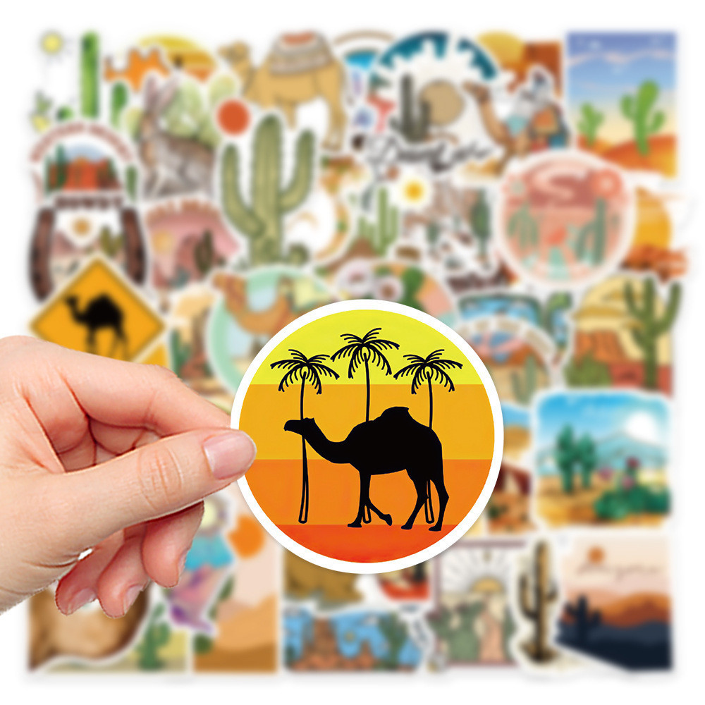 💥พร้อมส่ง💥Camping travel desert ทะเลทราย sticker 50pcs กันน้ำ สติ๊กเกอร์ ใช้ซ้ำได้ กระโปรงหลังรถ โทรศัพท์มือถือ camel
