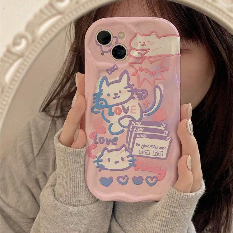 เข้ากันได้ iPhone11 13 14 15 12 pro max 7 8 14 15 Plus X XR XS Max 12 13 MINI ลูกแมวสีชมพู สไตล์ ป้องกันการตกกันน้ำ CASE