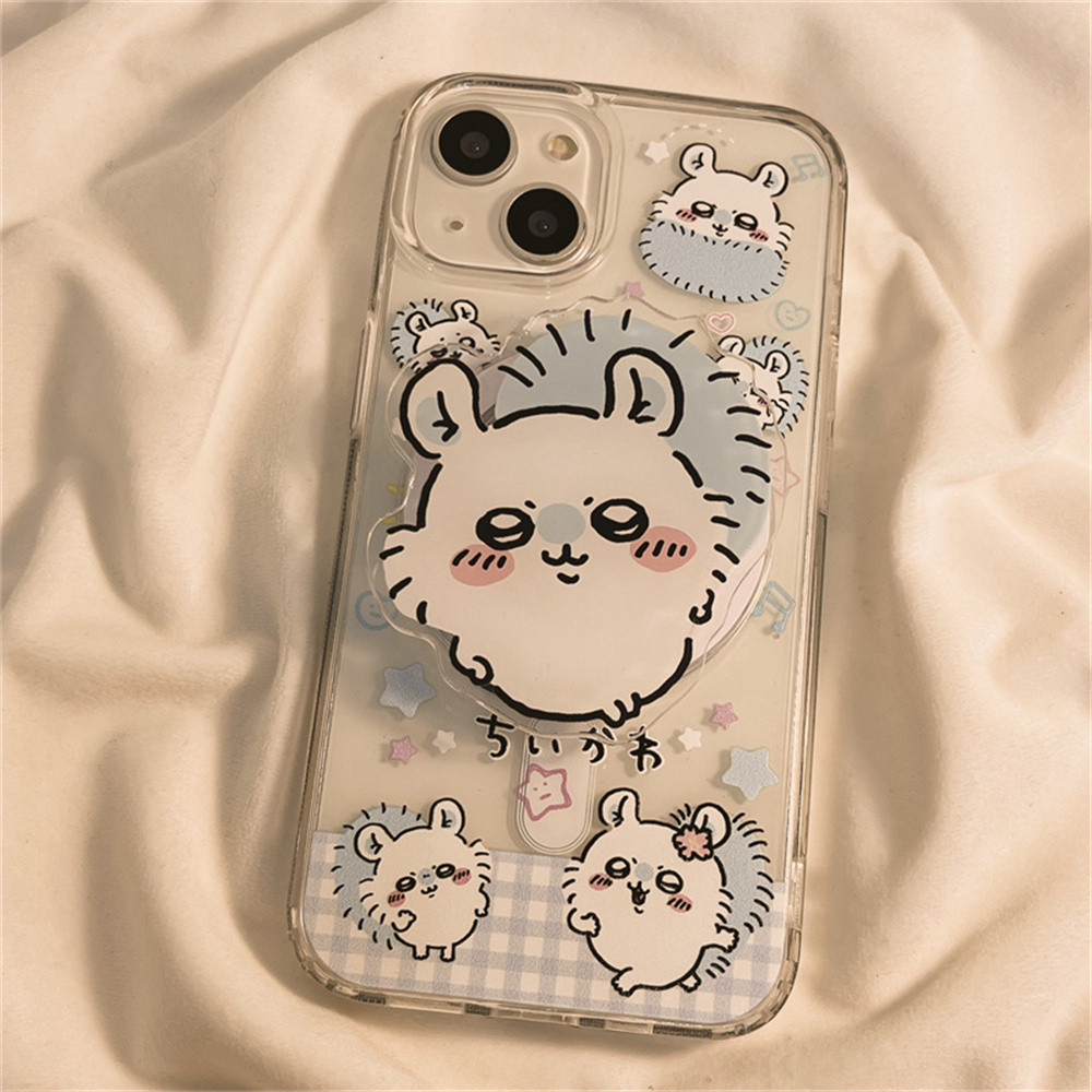 น่ารัก Chikawa Stand Holder ไร้สายชาร์จแม่เหล็กเคสโทรศัพท์สําหรับ IPhone 11 กรณี 14 15 16 Pro Max กรณี 7 Plus 8 Plus 13 12 X XS XS Max XR 14 Plus นุ่ม