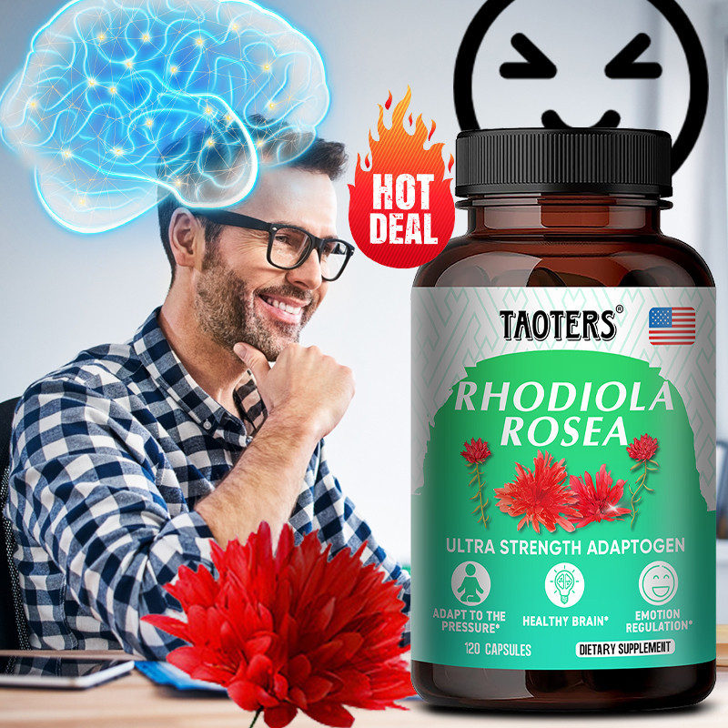 Taoters อาหารเสริมสมอง สําหรับคลายเครียด สมอง และพลังงาน - สารสกัดจากโรดิโอลา โรส่า 120 แคปซูล พร้อมอะแดปเตอร์