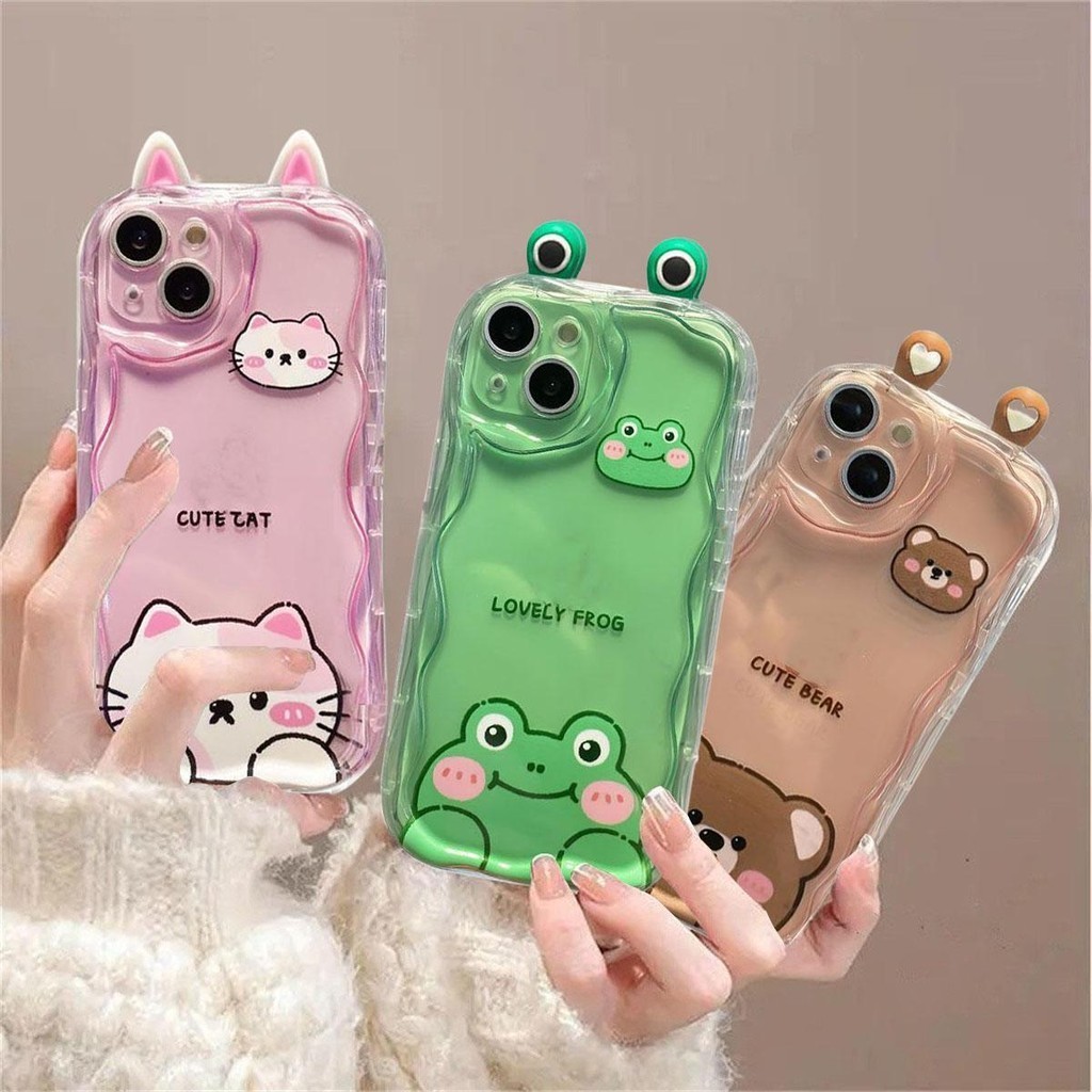 เคสโทรศัพท์มือถือ ซิลิโคน ขอบโค้ง ลายกบ แมว หมี 3D พร้อมตุ๊กตา สําหรับ Huawei Honor 90 Lite P40 P30 