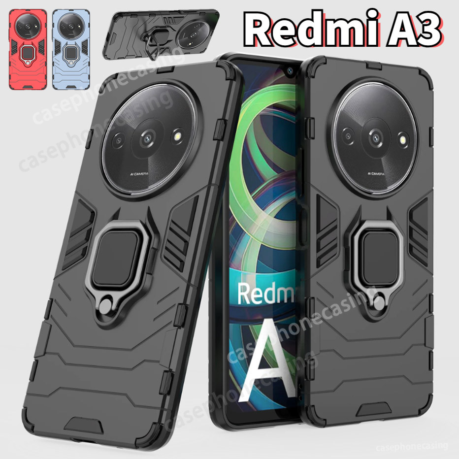 เคสโทรศัพท์มือถือ PC แข็ง ขอบ TPU นิ่ม กันกระแทก พร้อมแหวนขาตั้ง สําหรับ Xiaomi Redmi A3 A 3 A2 A1 A2+ A1+ RedmiA3 Mia3 2024