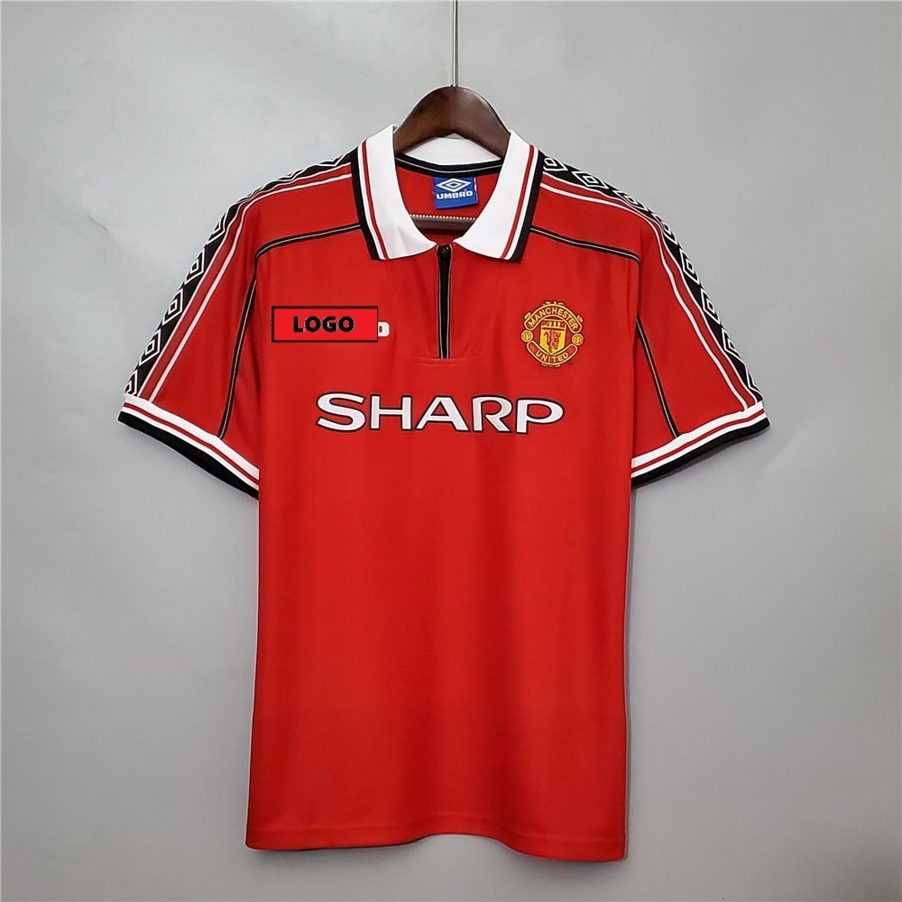 98-99 เสื้อฟุตบอลฟุตบอลย้อนยุคสีแดงเหย้าแมนเชสเตอร์ยูไนเต็ด