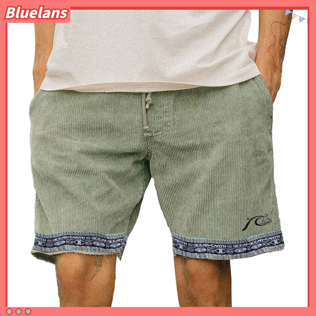 Bluelans กางเกงขาสั้น เอวยางยืด ดูดซับความชื้น พิมพ์ลาย สไตล์วินเทจ ใส่สบาย เหมาะกับฤดูร้อน สําหรับผู้ชาย เล่นกีฬา เข้ายิม ออกกําลังกาย
