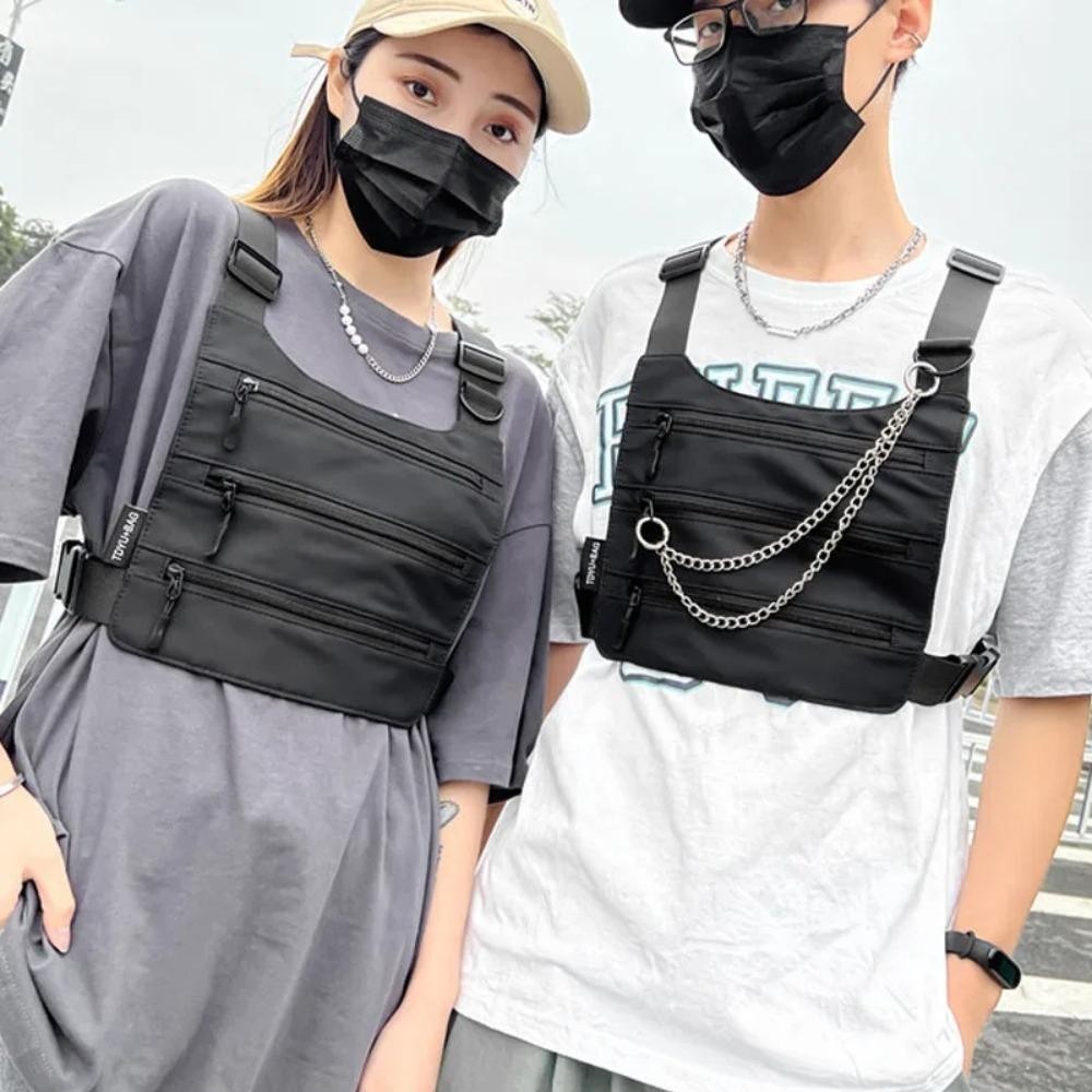 Mih กระเป๋าคาดหน้าอกหลายกระเป๋า, กระเป๋าเสื้อกั๊กกลางแจ้งสีทึบไนลอน, กระเป๋าคาดหน้าอกซิป