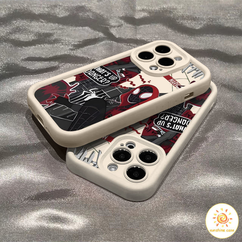 เคสโทรศัพท์มือถือแบบปกป้องทั้งสี่ด้านSpider-Manพร้อมโลโก้ภาษาอังกฤษไอโฟน11 For iPhone12 13 14 Pro MAX X XS XR XS 7 8Plus