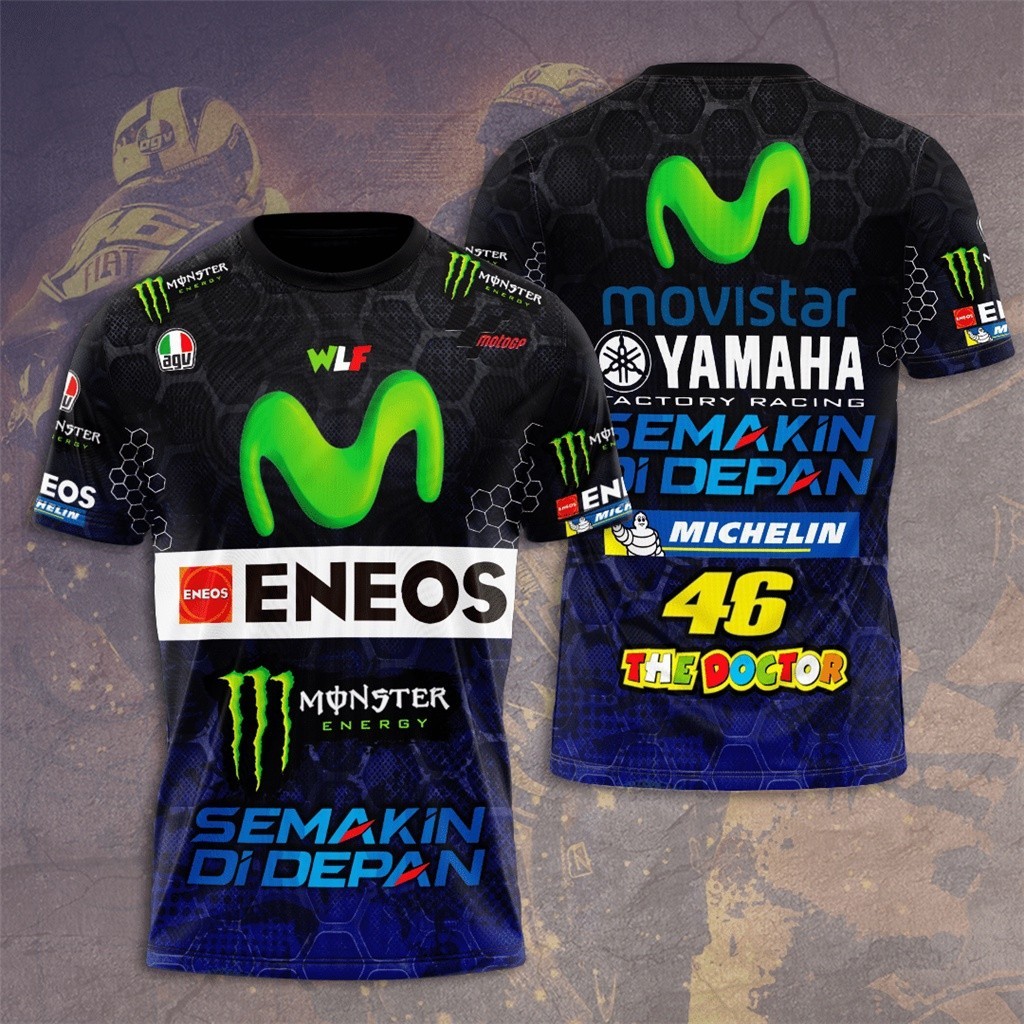 Yamaha VR46 เสื้อยืดแขนสั้น ทรงหลวม พิมพ์ลายทีมแข่งรถ x MON 3D แฟชั่นฤดูร้อน สําหรับผู้ชาย
