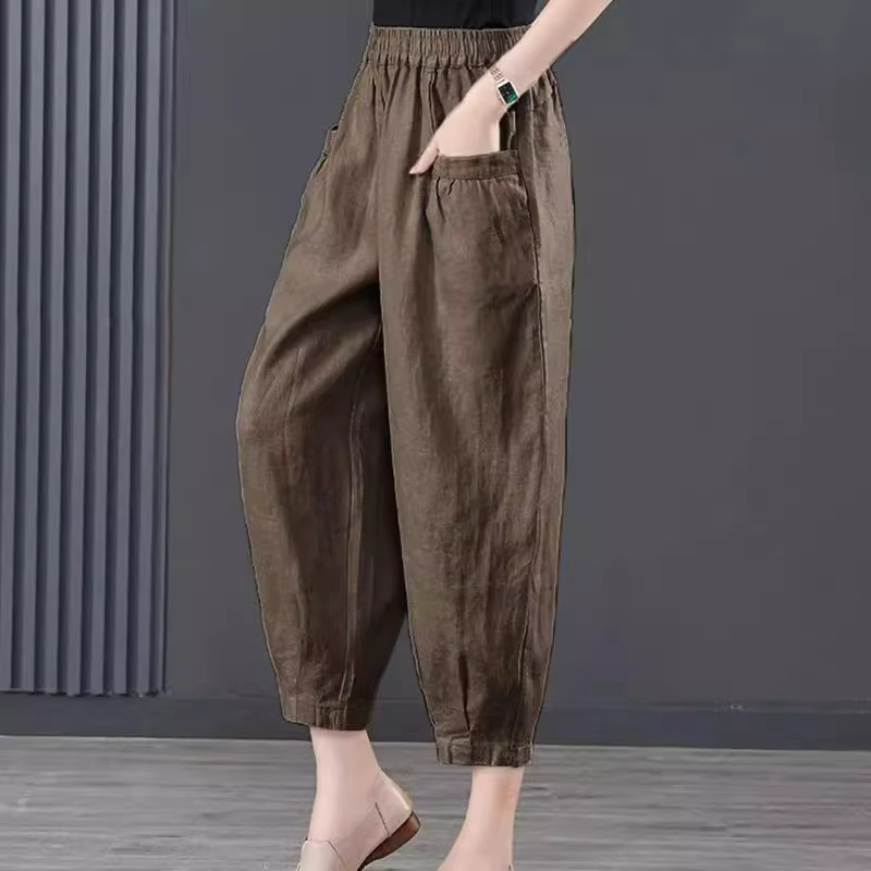 Xiao Ice Silk Cotton Linen Harem กางเกงผู ้ หญิงหลวม Slimmer ดู PBEL