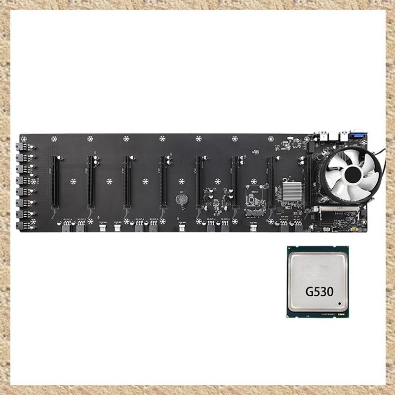 [U Q O E] ETH-B75 เมนบอร์ดขุดเหมือง BTC พร้อมพัดลม CPU G530 LGA1155