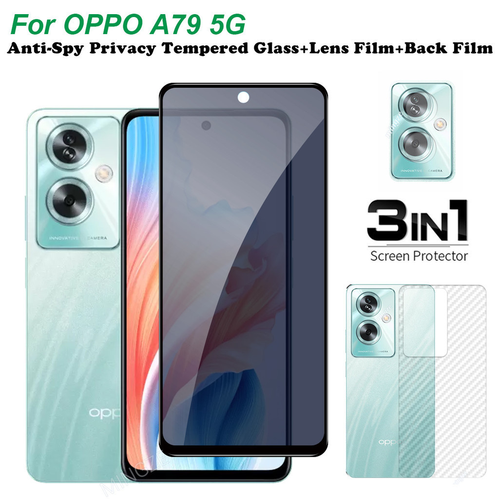 3in1 ฟิล์มกระจกนิรภัยกันรอยหน้าจอ และเลนส์ และฟิล์มด้านหลัง กันแอบมอง สําหรับ OPPO A79 A79 5G
