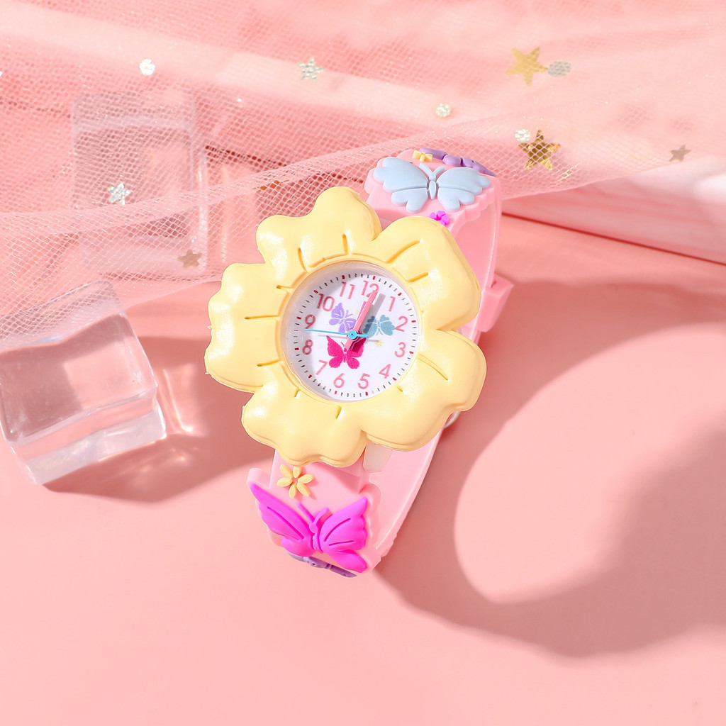 Kegllect นาฬิกาข้อมือ สายซิลิโคน ลายดอกไม้ ผีเสื้อ 3D หลากสีสัน สําหรับเด็ก