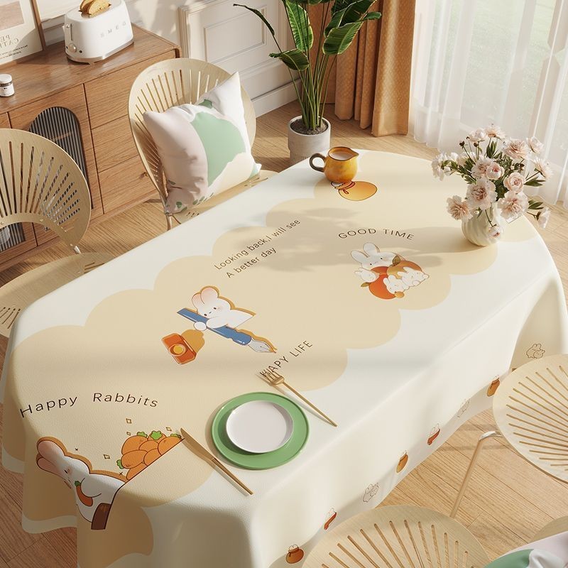ผ้าปูโต๊ะหนังแกะสดผ้าปูโต๊ะกันน้ำ PVC ผ้าปูโต๊ะโต๊ะอาหารรูปไข่กันน้ำมันกันร้อน INS แผ่นรองป้องกันโต๊ะกาแฟ