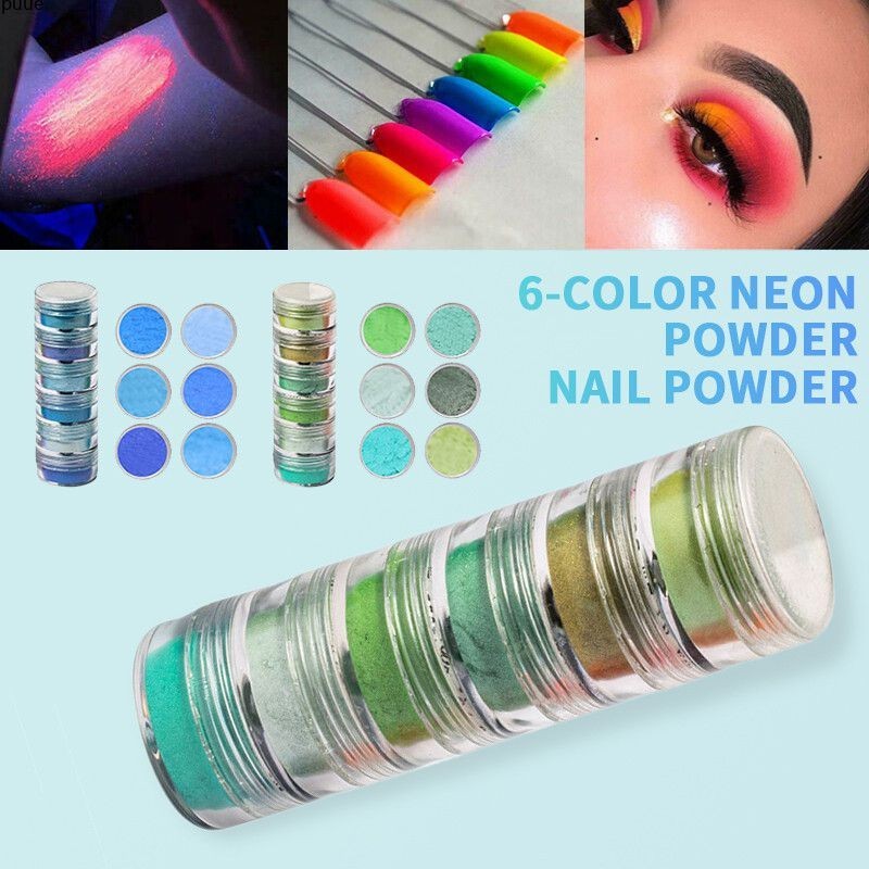 อินเทรนด์ DIY Design ผงไข่มุกสำหรับเล็บร้อนเรืองแสงเล็บยาวนาน Neon Glitter ฝุ่น DIY Design Powder In-demand Nail Art Bright Dipping Powder puueqg