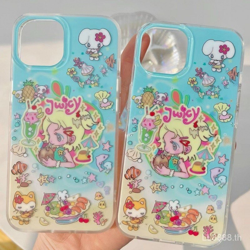 เคสป้องกันโทรศัพท์มือถือใส แบบนิ่ม ลายการ์ตูนผู้หญิง และมะพร้าว กันกระแทก สําหรับ iPhone 14 15pro 11 12 13promax xsmax xr 7 8plus