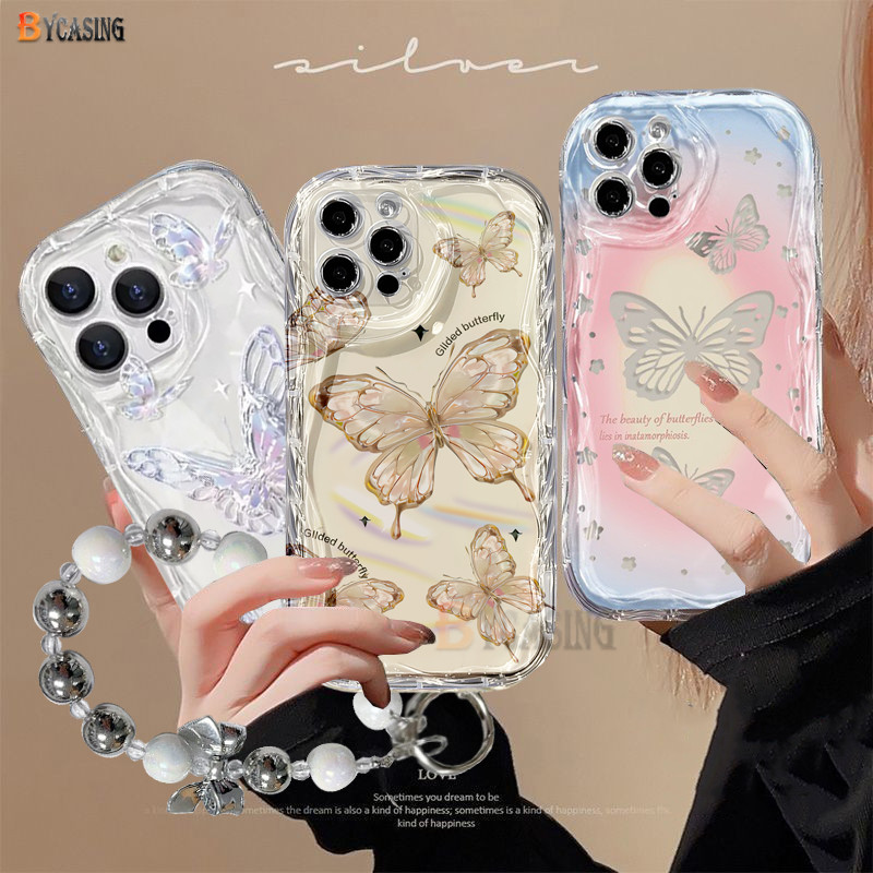 สําหรับ Realme หมายเหตุ 50 C65 C51 C55 C53 C35 C30s C67 Realme11 10 9i 6i 5 C31 C11 2021 7i C21Y C33 C12 C17 C2 Narzo 50A Dreamy Butterfly Rainbow Doodle Bow สร ้ อยข ้ อมือนุ ่ ม Clear กรณีโดย